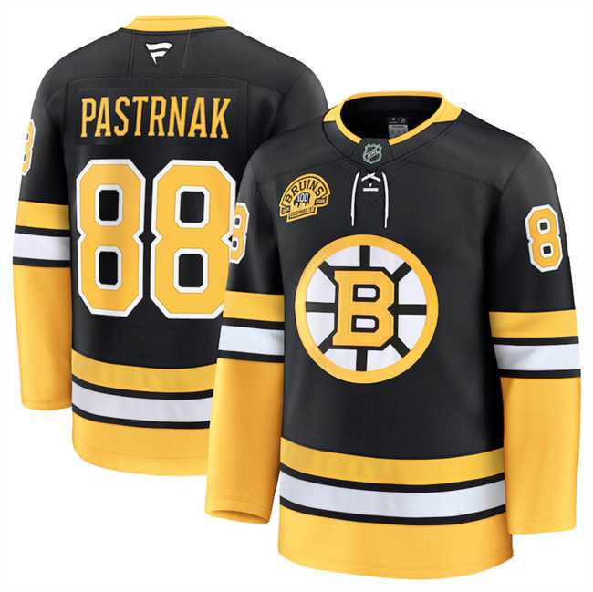 Mens Boston Bruins #88 David Pastrnak Black 100th Anniversary Stitched Hockey Jersey Dzhi->boston bruins->NHL Jersey